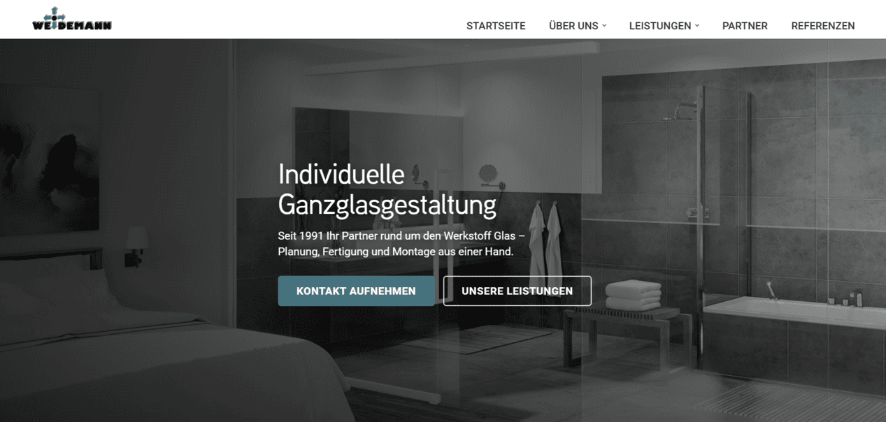 Screenshot der Website von Weidemann Glasgestaltung